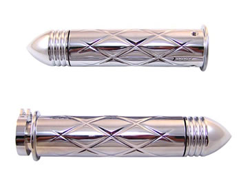 Grips Cap end Pointed Ribbed Color Chrome Engraving No Material Billet Pattern Criss Cross Shape Straight Style Criss Cross | ID CA3253PR